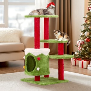 32in Christmas Themed Cat Tower with Cat Condo, 3-Level Plush Cat Tree Activity Center for Indoor Cats - 1 of 4