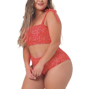 Agnes Orinda Women's Plus Size Two-Piece Tie High Waisted Adjustable Straps Bikini Set - 1 of 4