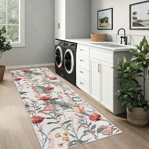 Modern Washable Area Rug for Living Room, Floral Pattern Floor Rug with Non Slip Backing, Low Pile Floor Carpet for Living Room Office - 1 of 4