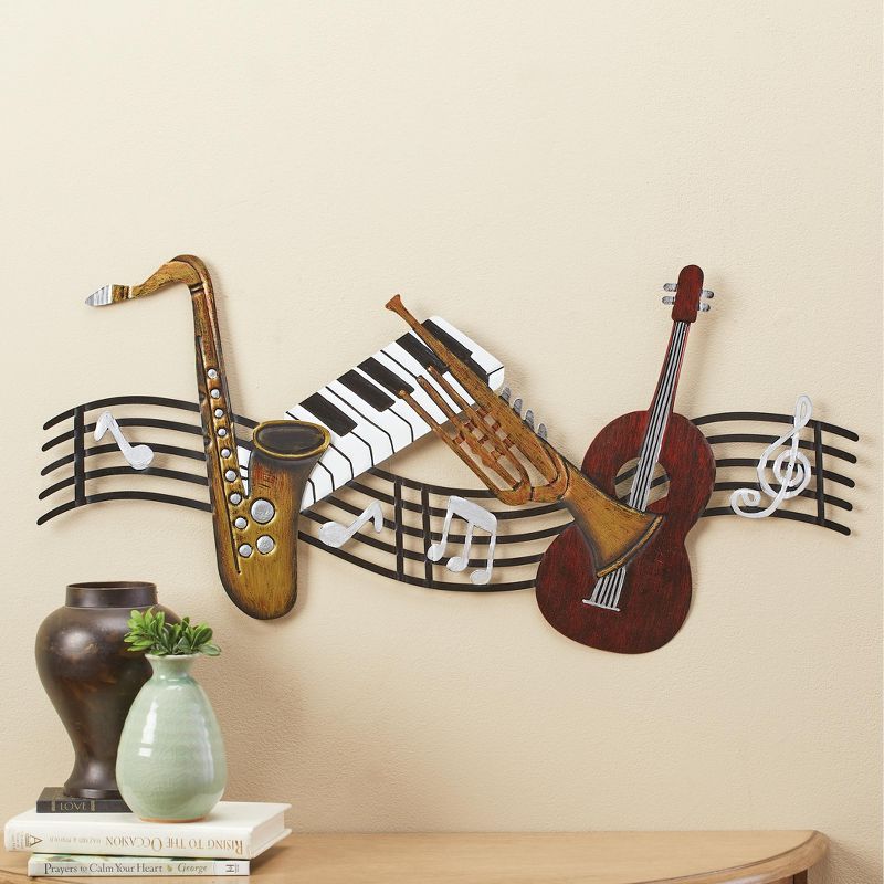 Collections Etc Unique Hand-Painted Musical Metal Wall Art 24.88" x 0.63" x 12", 2 of 3