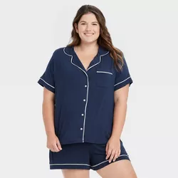 Women's Beautifully Soft Short Sleeve Notch Collar Top and Shorts Pajama Set - Stars Above™ Navy 4X