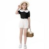 Girls Cute Tops Peter Pan Collar with Cute Bow Puff Short Sleeve Kids Fashion Shirts Summer Top Keyhole Tops Girls Blouse - 4 of 4