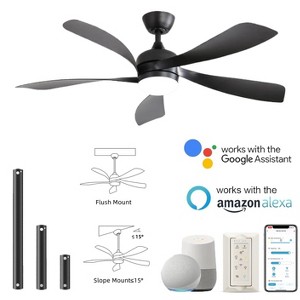 52 Inch Smart Ceiling Fan With Lights and Remote High CFM Reversible DC Bedroom Ceiling Fan 6 Wind Speeds Dimmable LED 5 Carved ABS Blades - 1 of 4