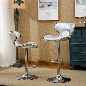 Roundhill Furniture Masaccio Cushioned Leatherette Upholstery Airlift Adjustable Swivel Barstool with Chrome Base, Silver, Set of 2 - 1 of 4