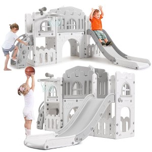 Whizmax 8 in 1 Toddler Slide Indoor Playground, Indoor Slide Toddler Playset for Toddlers 1-3, Kids Outdoor Playground - 1 of 4