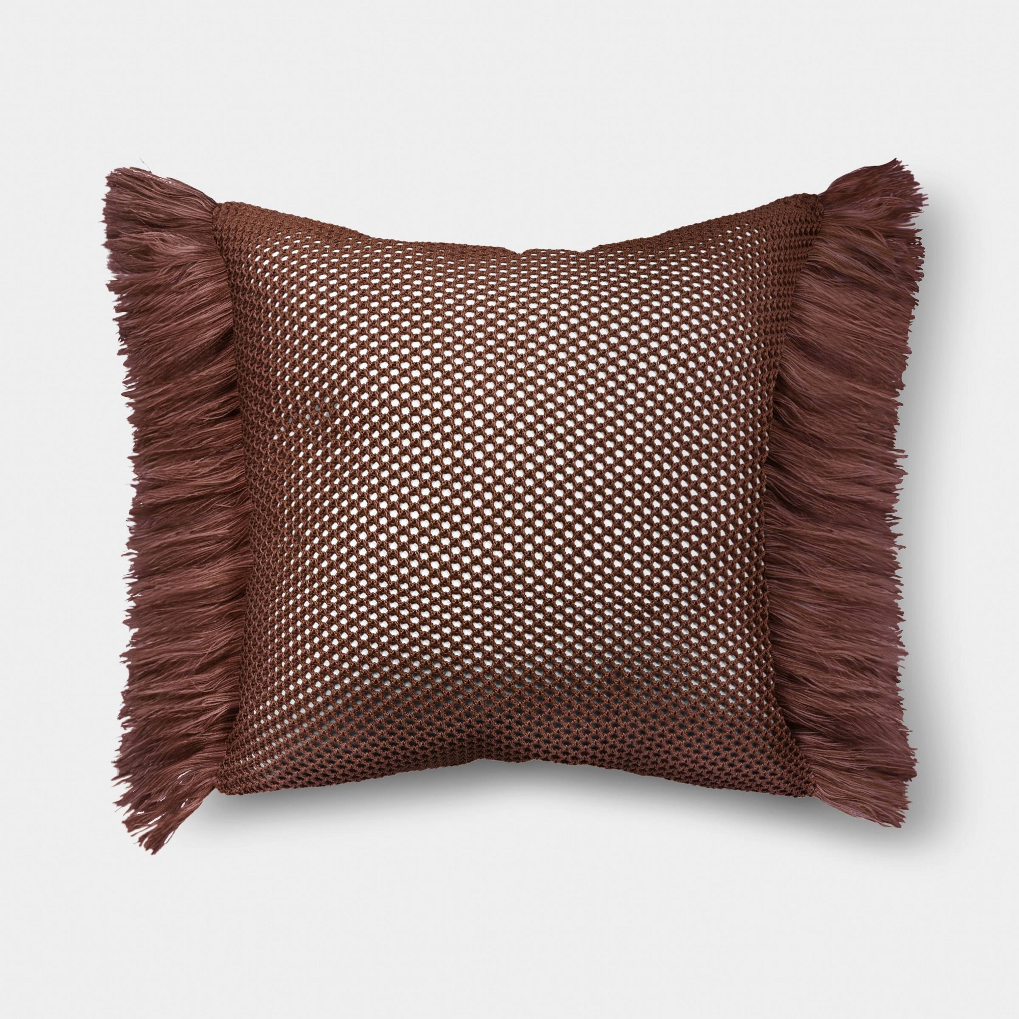 20"x20" Faux Natural Knit Fringed Pillow Brown - Threshold™