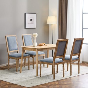 Set of 4 French Country Upholstered Dining Chairs with Cane Back and Rustic Wood Frame for Kitchen or Dining Room–Maison Boucle - 1 of 4