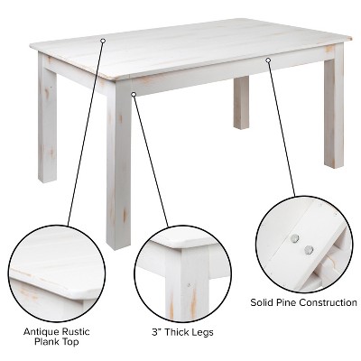 65" Antique Rustic White Reclaimed Wood Farmhouse Dining Table