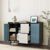 Sideboard Buffet Cabinet Black Storage Red Drawer Doors Modern Coffee Bar Accent Kitchen Dining Room Living Room - 2 of 4