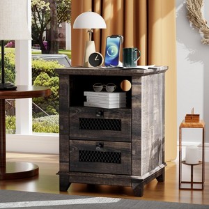 OKD 18'' Nightstand with Charging Station & 2 Drawers, Square End Table - 1 of 4