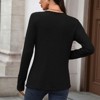 Women's Crew Neck Waffle Long Sleeve Top, Button - Front Loose Casual T - Shirt - 2 of 4