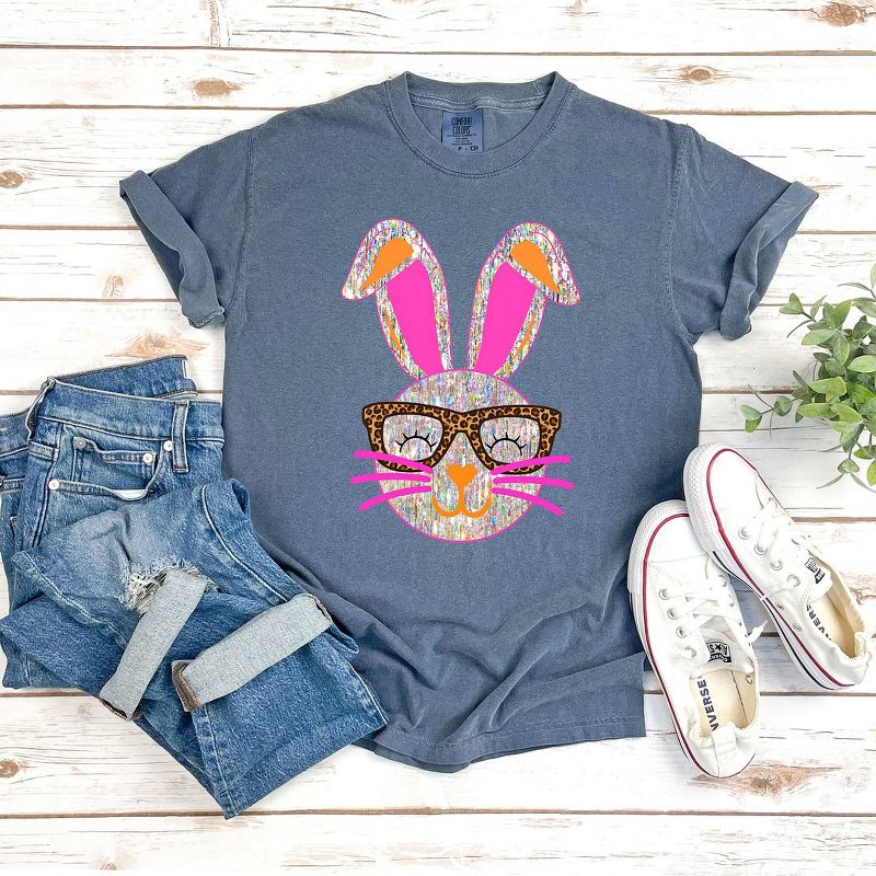 Simply Sage Market Women's Sparkle Bunny With Glassess Short Sleeve Garment Dyed Tee - 2XL - BlueJean, 4 of 5