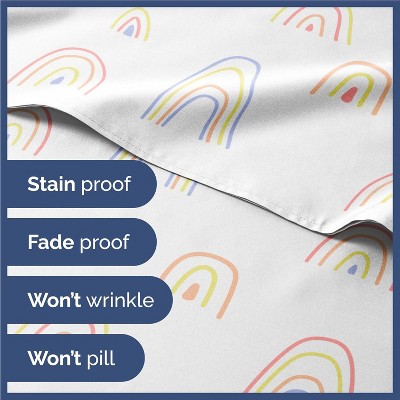 Queen Size White and Multicolor Rainbow Print Microfiber Sheet Set