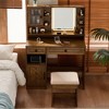 Gulches Farmhouse Makeup Vanity Desk - Mirror with 3-Color Lights, Charging Station, Stool, Drawers, Shelves & Side Cabinet for Bedroom,Brown - 3 of 4