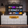 63” long bedroom dressing table suitable for 65 to 75 inch TV dressing table with 10 fabric drawers includes power outlet and LED lighting White - 2 of 4