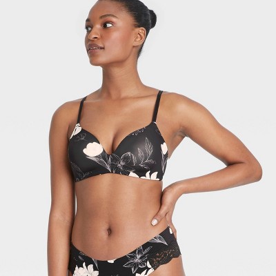 Image of Women's Floral Print Bliss Lightly Lined Wirefree Bra - Auden™ Black 36DDD