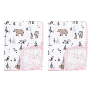 Hudson Baby Infant Girl 2Pc Muslin Tranquility Quilt Blanket, Winter Forest, One Size