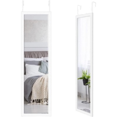 Americanflat Over the Door Mirror - Hanging Body Mirror with Door Hooks. Use in Bedroom, Bathroom, Dorm Room - White