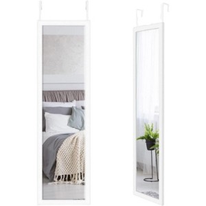 Americanflat Over the Door Mirror - Hanging Body Mirror with Door Hooks. Use in Bedroom, Bathroom, Dorm Room - White - 1 of 4