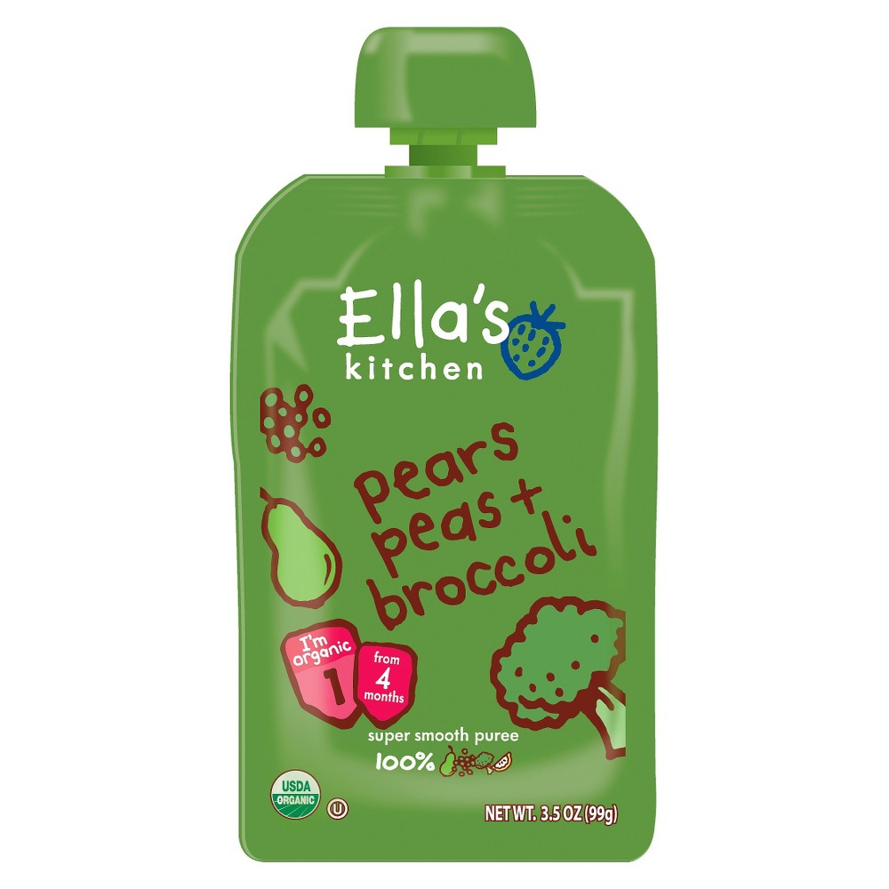 UPC 845901000038 product image for Ella's Kitchen Stage 1 Pears Peas & Broccoli Organic Pureed Baby Food 3.5 oz | upcitemdb.com