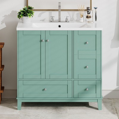 NicBex Bathroom Storage Cabinet with Sink Morden Cabinets with 1 Cabinet, 3 Storage Drawers and USB Charging for Bathroom, Green