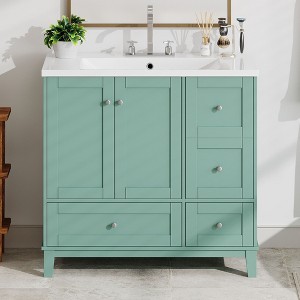 Osparple 30" Modern Bathroom Vanity with Sink Freestanding Bathroom Ceramic Sink Vanities with USB Charging and Soft Closing Doors - 1 of 4