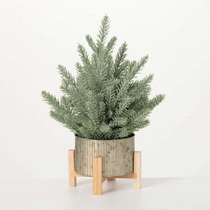 Artificial Evergreen Tree In Raised Pot Green 17"H - 1 of 4