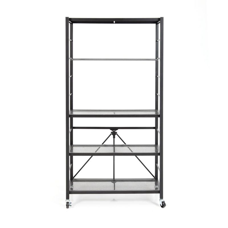 Origami R2 Series Folding Portable Heavy Duty Durable Powder Coated Steel Storage Rack with 10 Adjustable Shelves and Wheels, Black, 4 of 7