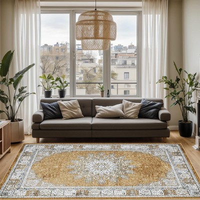 Washable Area Rug Rugs, Vintage Area Rug for Bedroom, Distressed Traditional Rugs, Foldable Thin Mat, Large Indoor Area Rugs