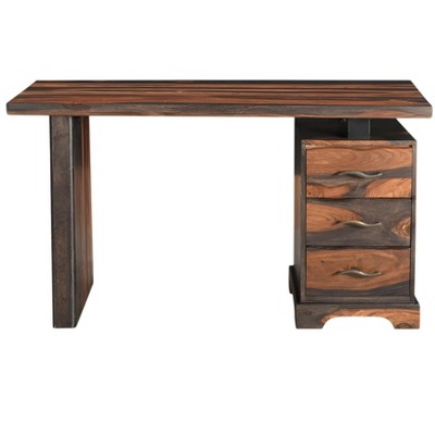 HomeRoots 54" Brown Live Edge Solid Wood Writing Desk With Three Drawers