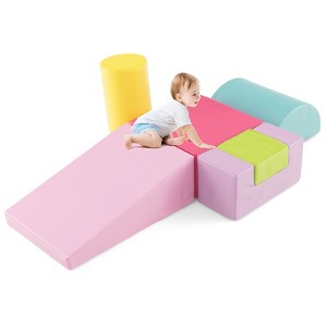 Costway 6 PCS Kids Climber Play Set Indoor Foam Climb and Crawl Activity Blocks w/ Cover Multicolor - 1 of 4