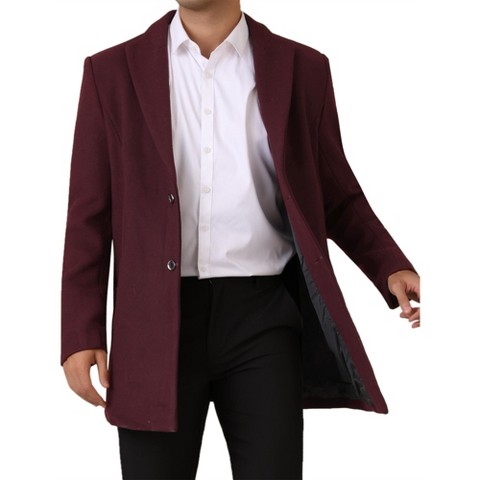 Lars Amadeus Men's Single Breasted Classic Business Winter Trench Coat Burgundy X Large