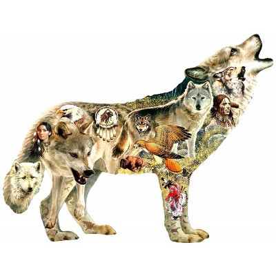 Sunsout Native American Wolf 750 pc Special Shape  Jigsaw Puzzle 96049