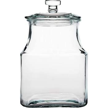 Amici Home Carlisle Glass Canister Square Jar, Food Safe, Airtight Lid with Handle and Plastic Gasket, For Kitchen & Pantry