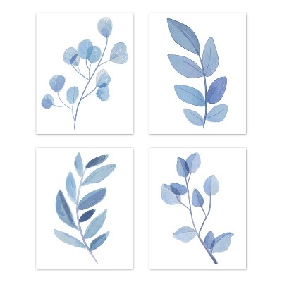 4pc 8"x10" Botanical Leaf Art Prints Blue - Sweet Jojo Designs