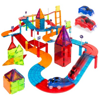 Best Choice Products 105-Piece Kids Magnetic Building Tiles Set, Racetrack Construction Education STEM Toy w/ 2 Cars