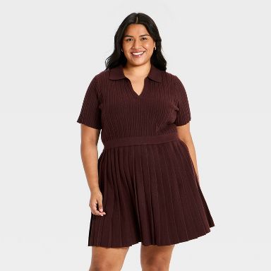 short brown sweater dress Women's Plus Sleeve Pleated Mini MATERIAL_Elastic Woven Satin Two piece strapless wedding Size:L 16 - 16 ½ 7% Wool