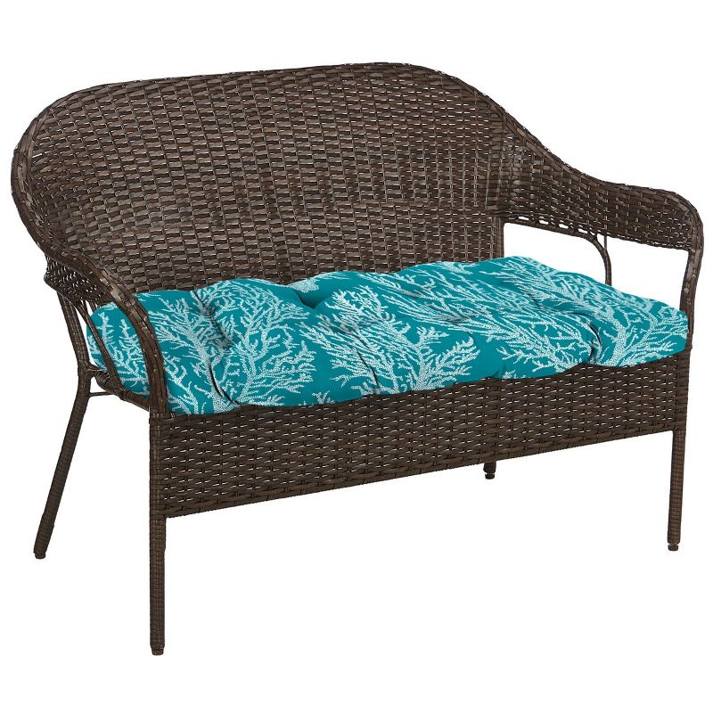 Outdoor Wicker Loveseat Cushion In Seacoral Turquoise  - Jordan Manufacturing, 6 of 10