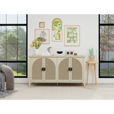 SKRAN Modern Rattan Cabinet: Engineered Rattan Storage with Adjustable Shelves - Particle Board & MDF Frame for Bedroom Living Room