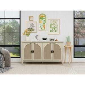 SKRAN Modern Rattan Cabinet: Engineered Rattan Storage with Adjustable Shelves - Particle Board & MDF Frame for Bedroom Living Room - 1 of 4
