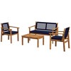 Outsunny 4 Piece Wood Outdoor Furniture Set with Cushions, Patio Sofa Set with Slatted Wood Top Table for Backyard Lawn Porch, Blue - 4 of 4