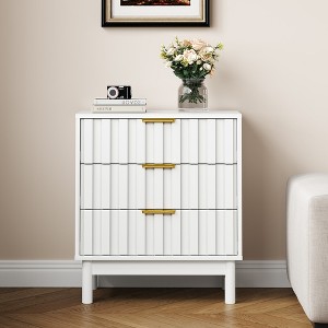 Heynemo 3 Drawer Dresser, Modern Chest of Drawers with Fluted Panel Design, Wooden Storage Nightstand Side Table with Chic Edge Pull - 1 of 4