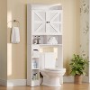 Dyonery 70" Over The Toilet Storage Cabinet with Barn Doors, Tall Bathroom Rack with Toilet Paper Holder, for Restroom, Laundry, White - 2 of 4