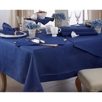 Navy Blue Hemstitched Square Fabric Tablecloth