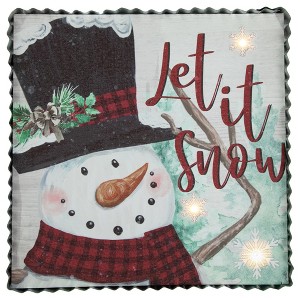 Northlight 12" LED Lighted 'Let it Snow' Snowman Christmas Canvas Wall Art - 1 of 3