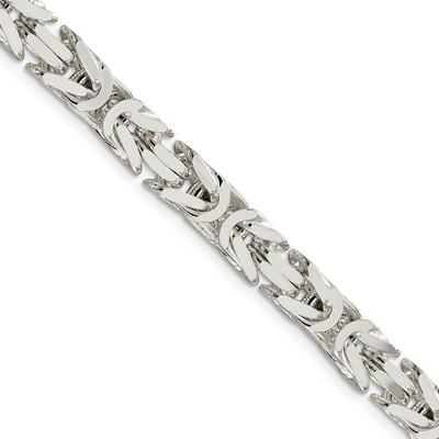 Black Bow Jewelry Mens 7.5mm Sterling Silver Square Solid Byzantine Chain Necklace