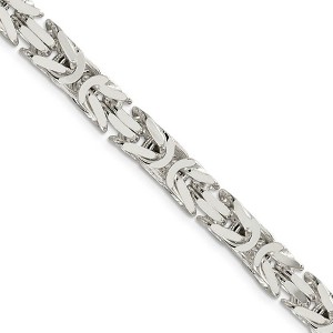 Black Bow Jewelry Mens 7.5mm Sterling Silver Square Solid Byzantine Chain Necklace - 1 of 4