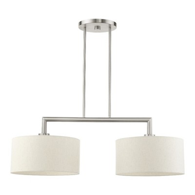 Meridian Brushed Nickel Linear Drum Chandelier with Oatmeal Shades