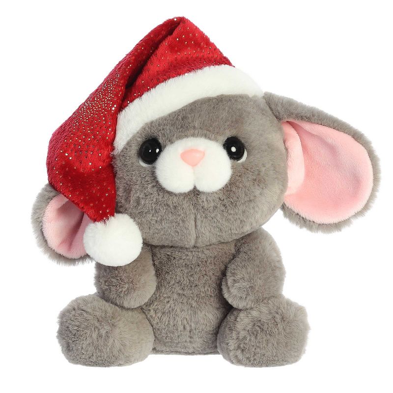 Aurora Medium Gray Holiday Oversized Santa Hats 8.5" Merry Mouse Festive Stuffed Animal, 1 of 8