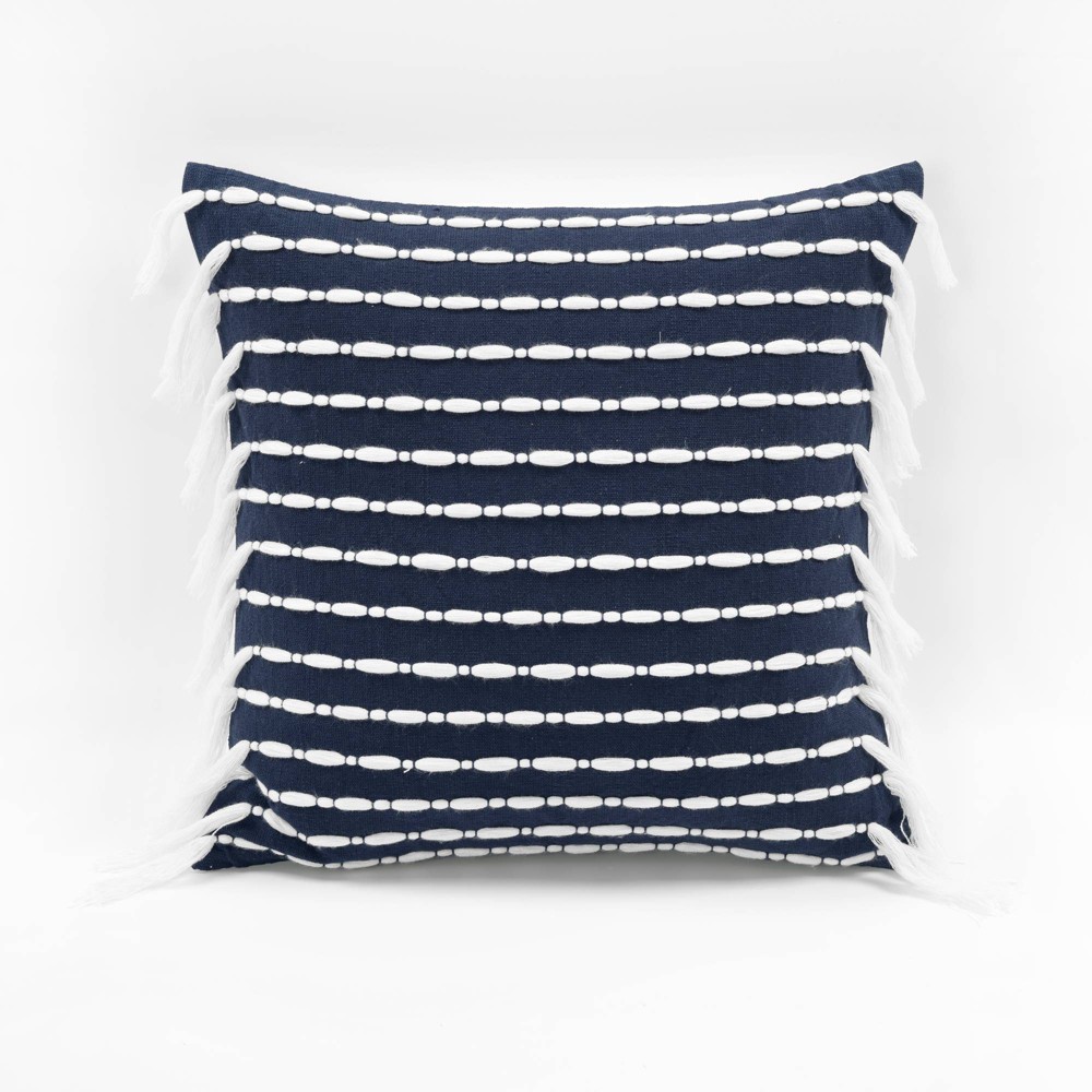 Photos - Pillowcase 20"x20" Oversize Linear Family-Friendly Cotton Pillow Cover with Tassel Na